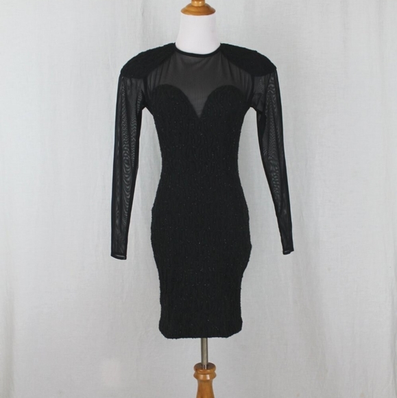 Vijak Dresses & Skirts - Susan Roselli Vijack Vintage Black Corded Metallic Lace Illusion Cocktail Dress